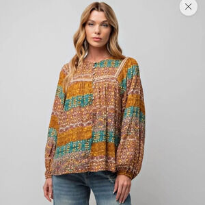 New! Easel Boho Printed Cotton Voile Top 1X